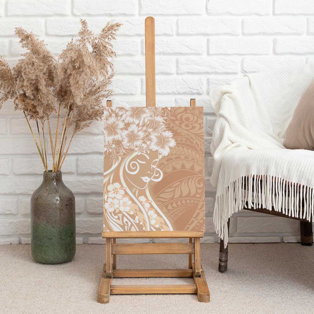 Polynesian Women's Day Canvas Wall Art Brown Hibiscus Flowers With Polynesian Pattern
