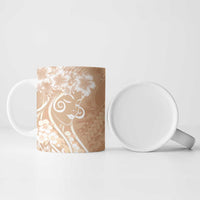 Polynesian Women's Day Ceramic Mug Brown Hibiscus Flowers With Polynesian Pattern