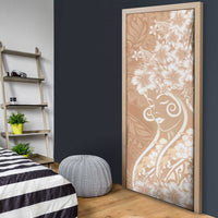 Polynesian Women's Day Door Cover Brown Hibiscus Flowers With Polynesian Pattern