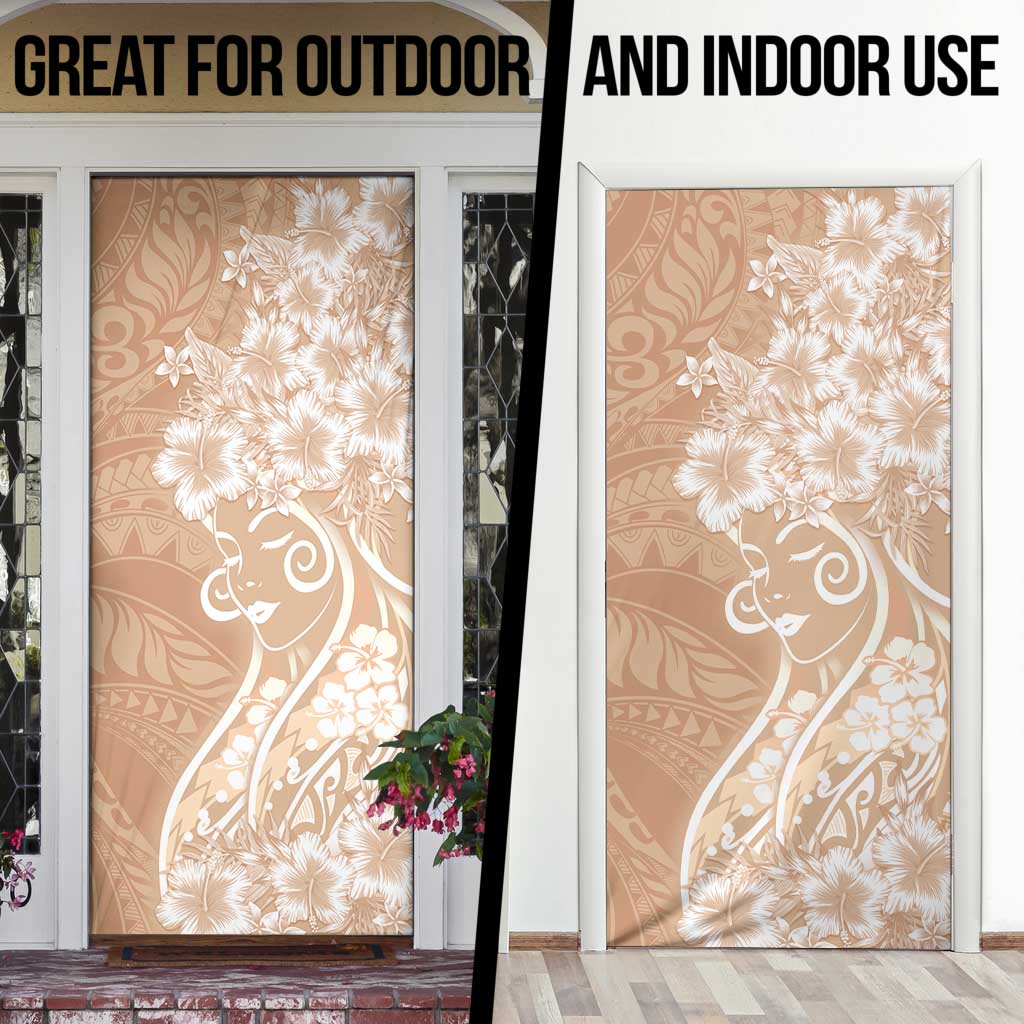 Polynesian Women's Day Door Cover Brown Hibiscus Flowers With Polynesian Pattern