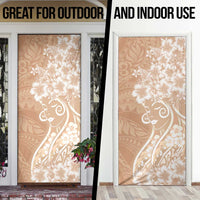 Polynesian Women's Day Door Cover Brown Hibiscus Flowers With Polynesian Pattern