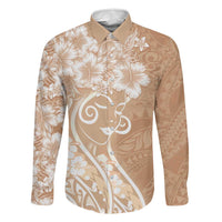 Polynesian Women's Day Family Matching Long Sleeve Bodycon Dress and Hawaiian Shirt Brown Hibiscus Flowers With Polynesian Pattern LT05 Dad's Shirt - Long Sleeve Brown - Polynesian Pride