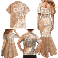 Polynesian Women's Day Family Matching Mermaid Dress and Hawaiian Shirt Brown Hibiscus Flowers With Polynesian Pattern LT05 - Polynesian Pride