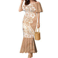 Polynesian Women's Day Family Matching Mermaid Dress and Hawaiian Shirt Brown Hibiscus Flowers With Polynesian Pattern LT05 Mom's Dress Brown - Polynesian Pride