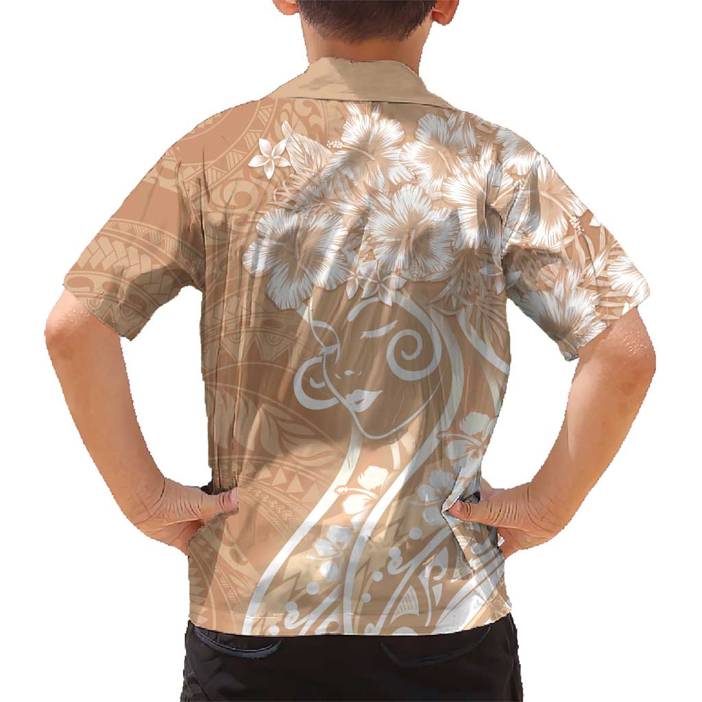 Polynesian Women's Day Family Matching Off Shoulder Short Dress and Hawaiian Shirt Brown Hibiscus Flowers With Polynesian Pattern LT05 - Polynesian Pride