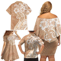 Polynesian Women's Day Family Matching Off Shoulder Short Dress and Hawaiian Shirt Brown Hibiscus Flowers With Polynesian Pattern LT05 - Polynesian Pride