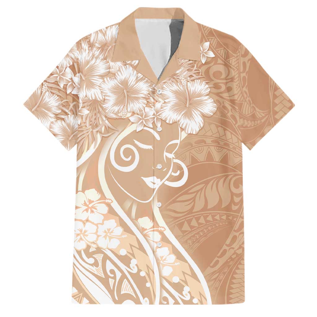 Polynesian Women's Day Family Matching Off Shoulder Short Dress and Hawaiian Shirt Brown Hibiscus Flowers With Polynesian Pattern LT05 Dad's Shirt - Short Sleeve Brown - Polynesian Pride