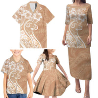 Polynesian Women's Day Family Matching Puletasi and Hawaiian Shirt Brown Hibiscus Flowers With Polynesian Pattern