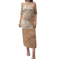 Polynesian Women's Day Family Matching Puletasi and Hawaiian Shirt Brown Hibiscus Flowers With Polynesian Pattern