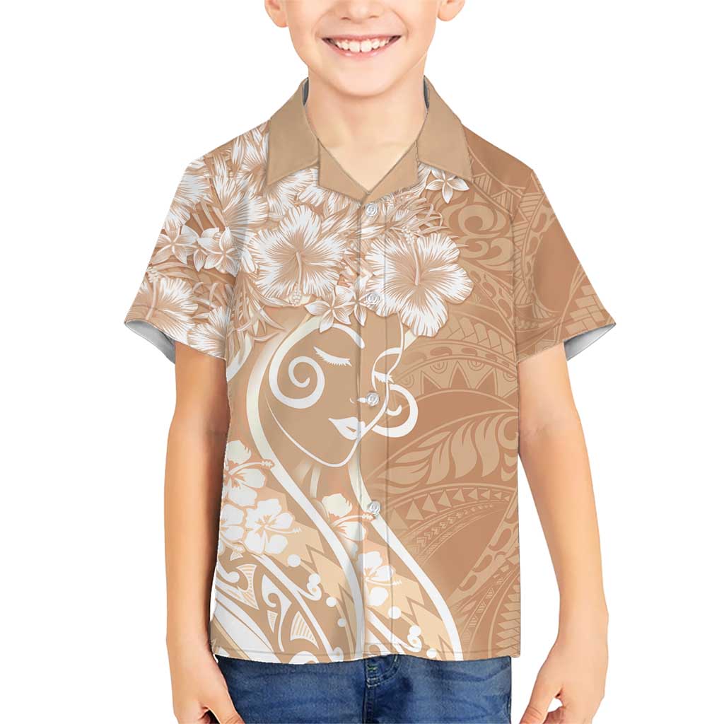 Polynesian Women's Day Family Matching Puletasi and Hawaiian Shirt Brown Hibiscus Flowers With Polynesian Pattern