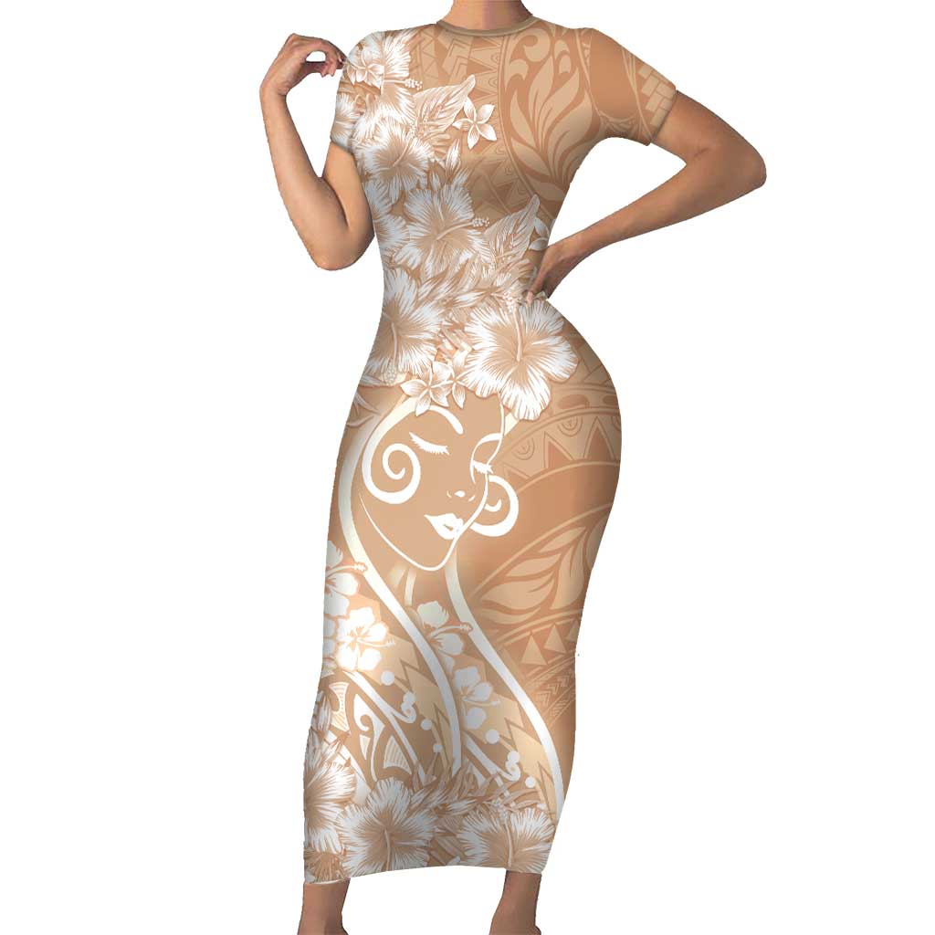 Polynesian Women's Day Family Matching Short Sleeve Bodycon Dress and Hawaiian Shirt Brown Hibiscus Flowers With Polynesian Pattern LT05 Mom's Dress Brown - Polynesian Pride