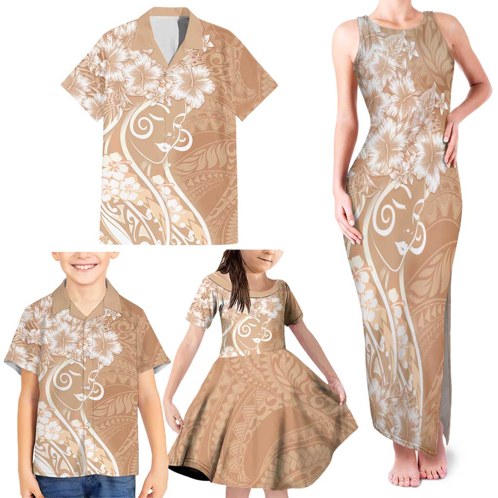 Polynesian Women's Day Family Matching Tank Maxi Dress and Hawaiian Shirt Brown Hibiscus Flowers With Polynesian Pattern LT05 - Polynesian Pride