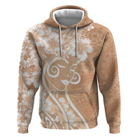 Polynesian Women's Day Hoodie Brown Hibiscus Flowers With Polynesian Pattern