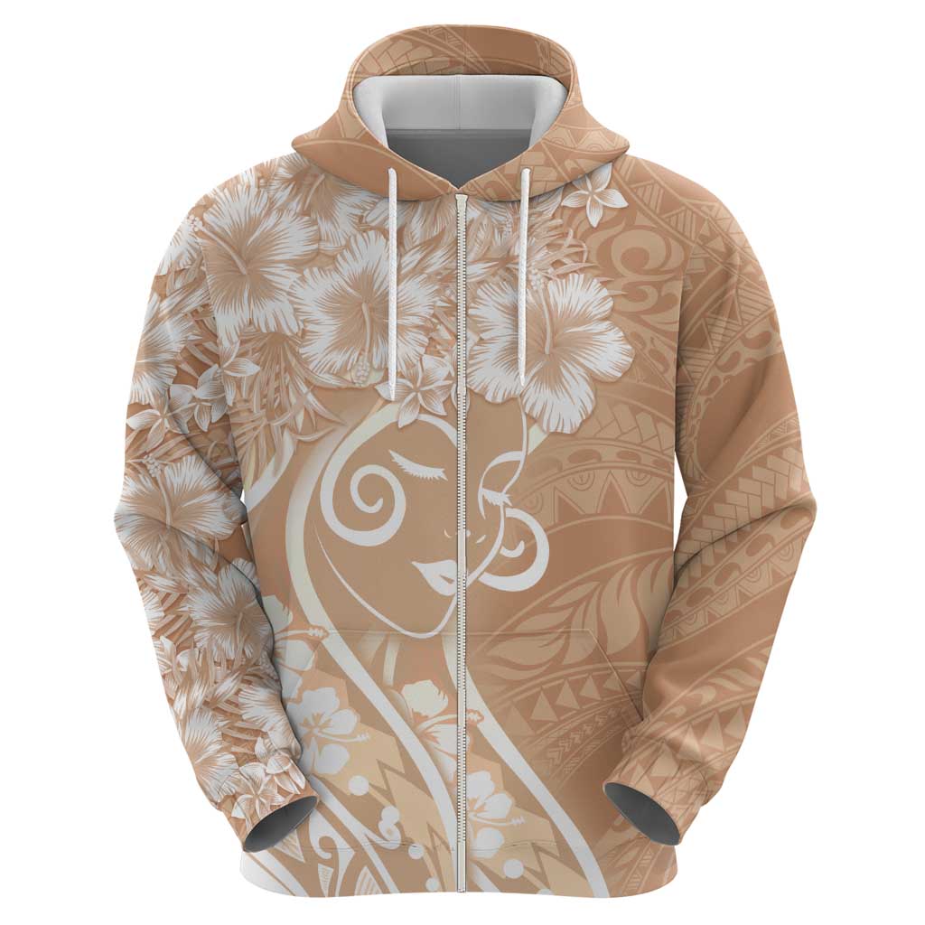 Polynesian Women's Day Hoodie Brown Hibiscus Flowers With Polynesian Pattern