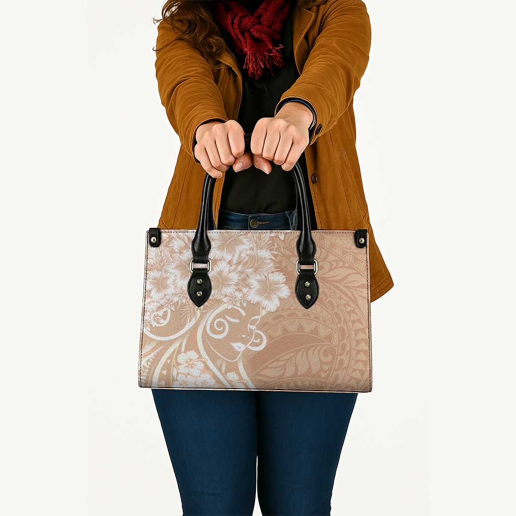 Polynesian Women's Day Leather Bag Brown Hibiscus Flowers With Polynesian Pattern