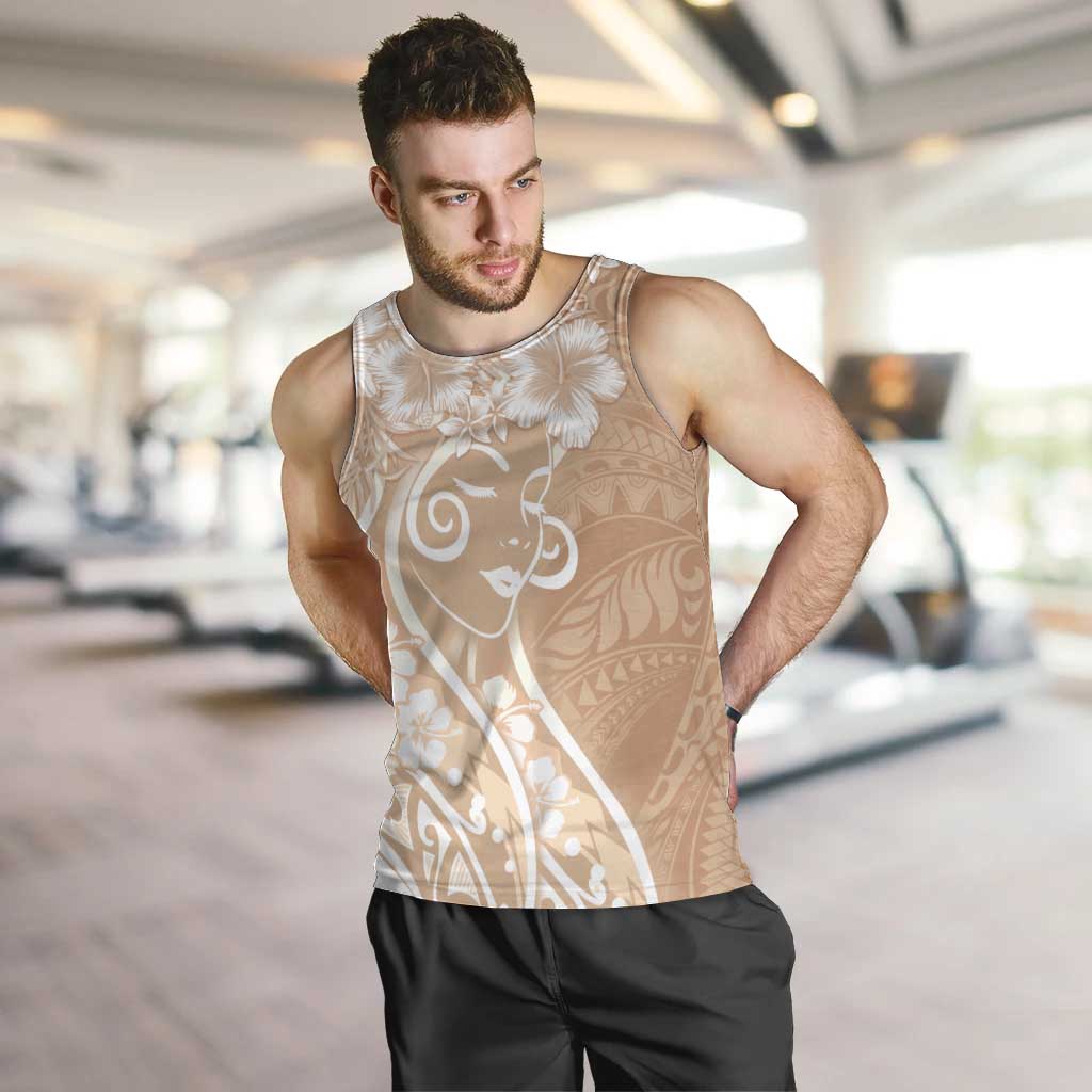 Polynesian Women's Day Men Tank Top Brown Hibiscus Flowers With Polynesian Pattern