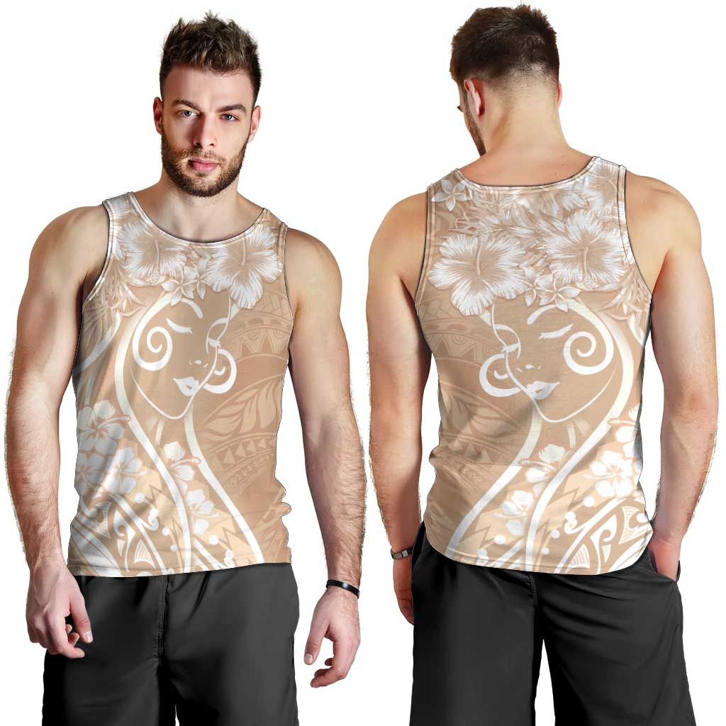 Polynesian Women's Day Men Tank Top Brown Hibiscus Flowers With Polynesian Pattern