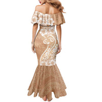 Polynesian Women's Day Mermaid Dress Brown Hibiscus Flowers With Polynesian Pattern