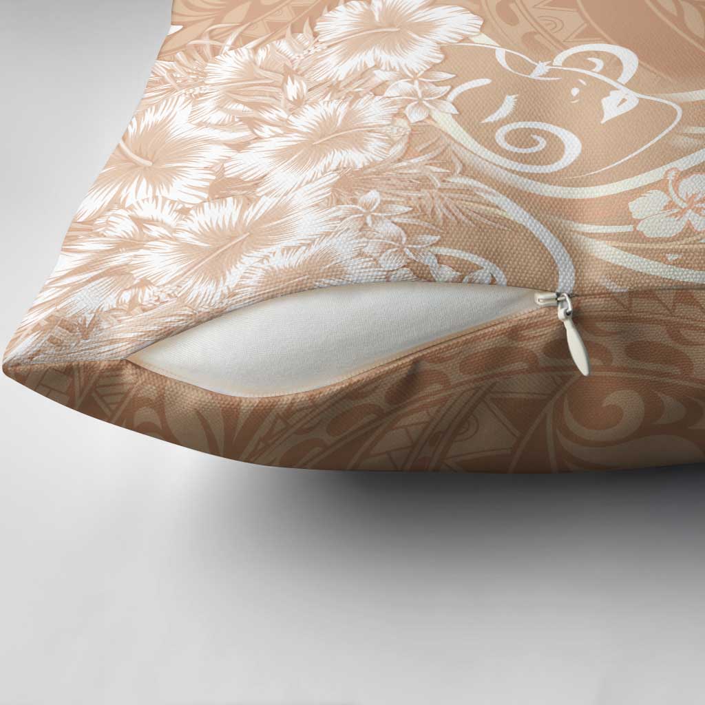 Polynesian Women's Day Pillow Cover Brown Hibiscus Flowers With Polynesian Pattern