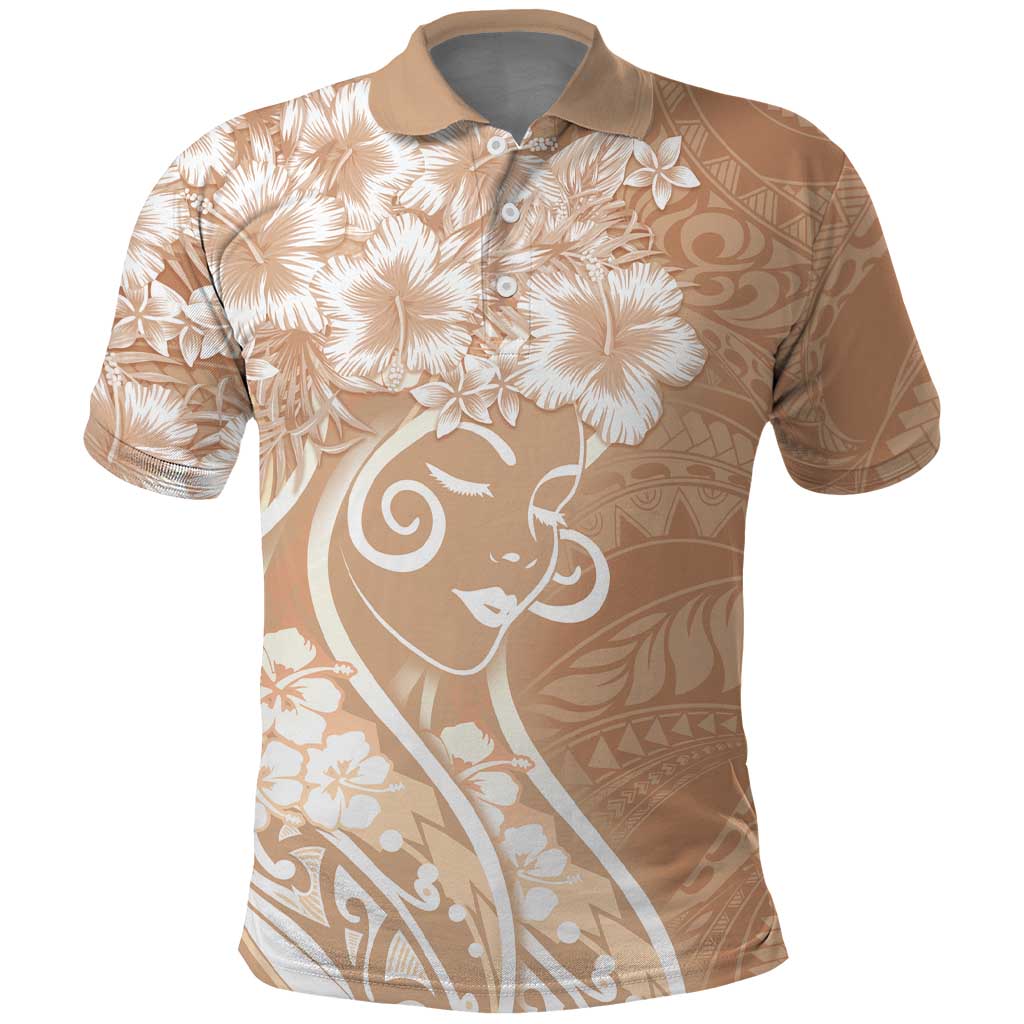 Polynesian Women's Day Polo Shirt Brown Hibiscus Flowers With Polynesian Pattern