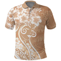 Polynesian Women's Day Polo Shirt Brown Hibiscus Flowers With Polynesian Pattern