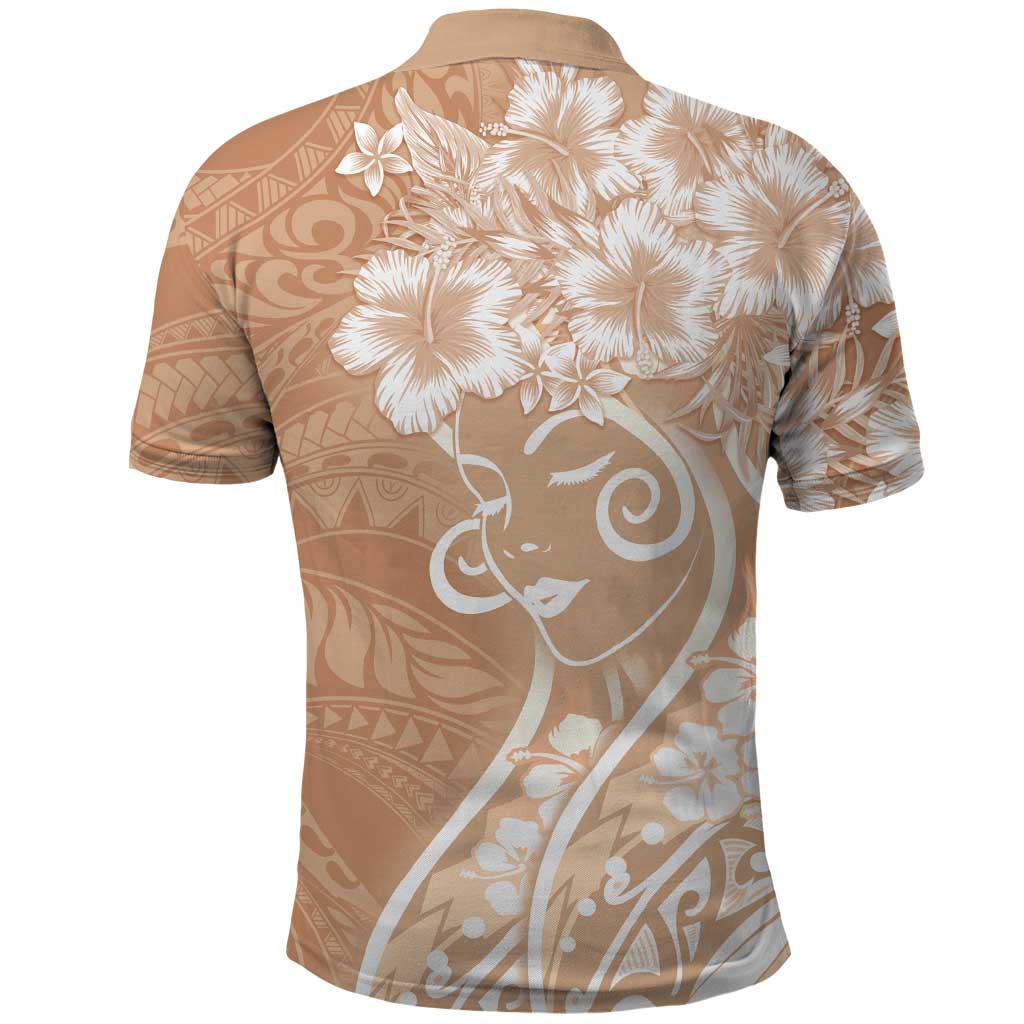 Polynesian Women's Day Polo Shirt Brown Hibiscus Flowers With Polynesian Pattern