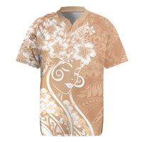 Polynesian Women's Day Rugby Jersey Brown Hibiscus Flowers With Polynesian Pattern