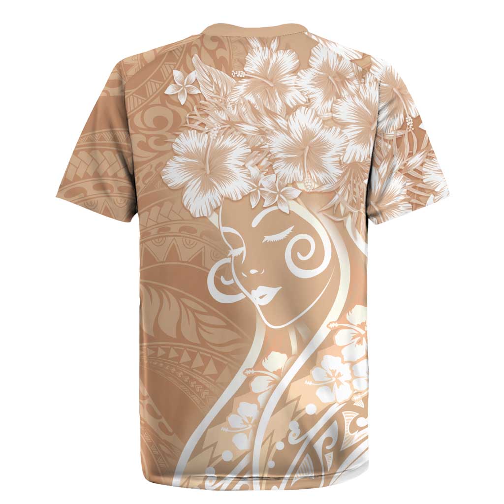 Polynesian Women's Day Rugby Jersey Brown Hibiscus Flowers With Polynesian Pattern