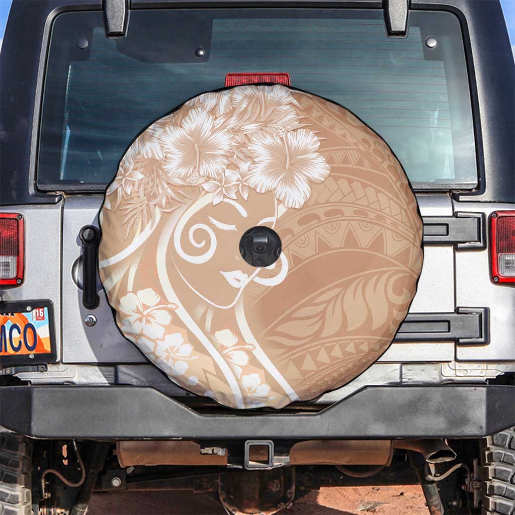Polynesian Women's Day Spare Tire Cover Brown Hibiscus Flowers With Polynesian Pattern