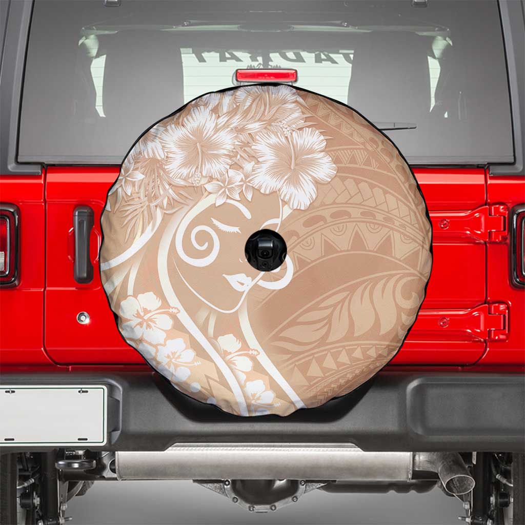 Polynesian Women's Day Spare Tire Cover Brown Hibiscus Flowers With Polynesian Pattern