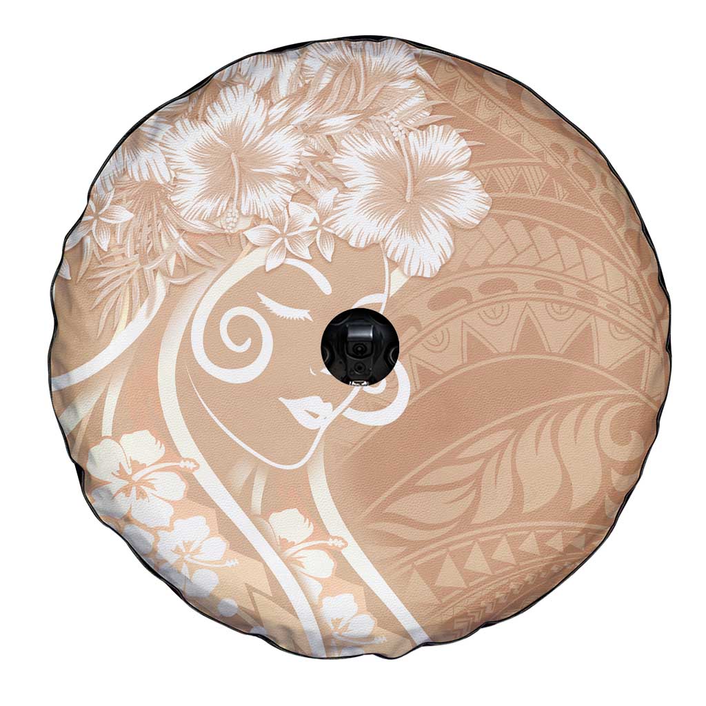 Polynesian Women's Day Spare Tire Cover Brown Hibiscus Flowers With Polynesian Pattern