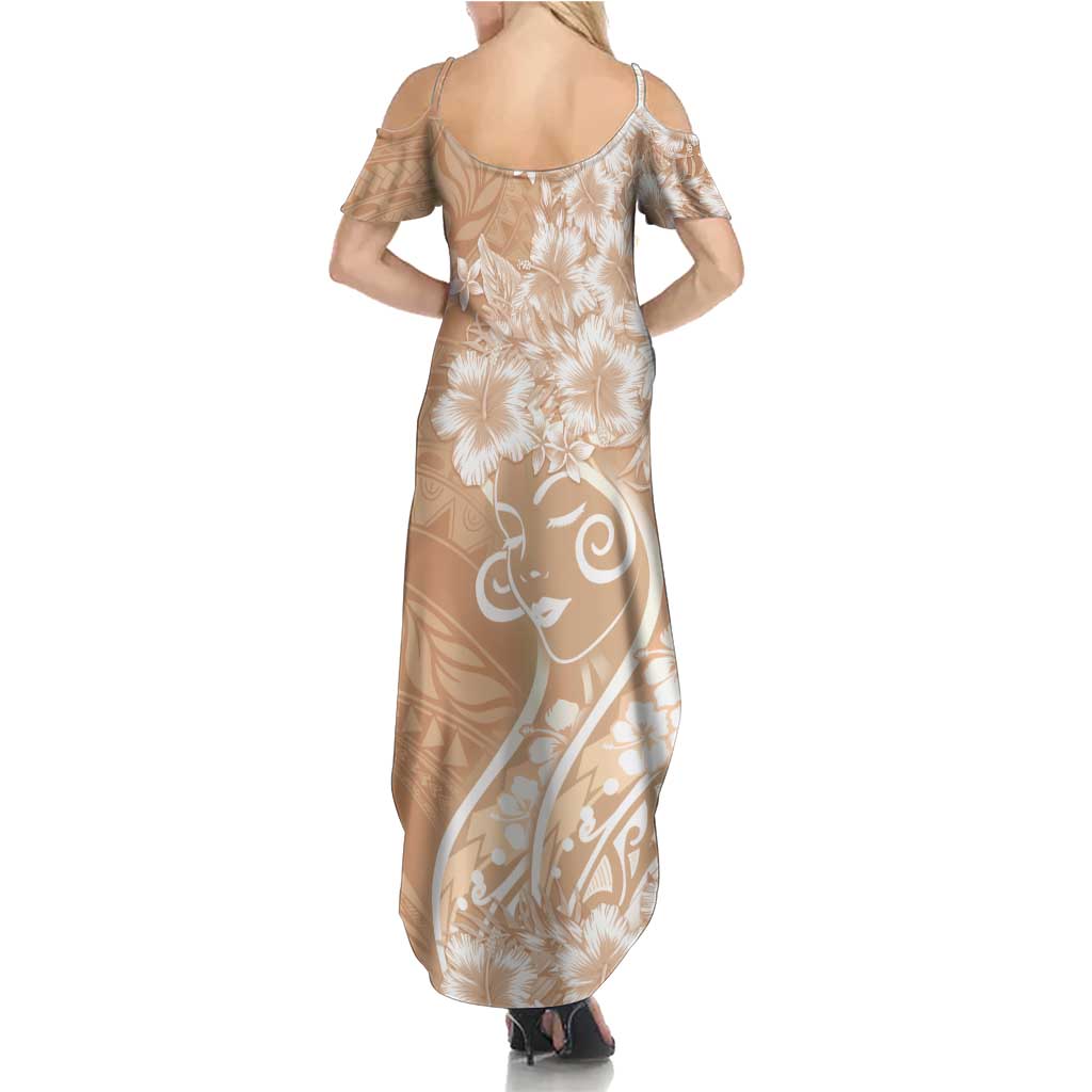 Polynesian Women's Day Summer Maxi Dress Brown Hibiscus Flowers With Polynesian Pattern