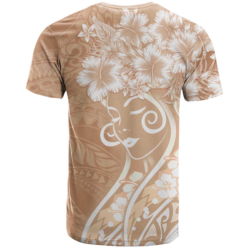 Polynesian Women's Day T Shirt Brown Hibiscus Flowers With Polynesian Pattern