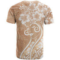 Polynesian Women's Day T Shirt Brown Hibiscus Flowers With Polynesian Pattern