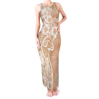 Polynesian Women's Day Tank Maxi Dress Brown Hibiscus Flowers With Polynesian Pattern