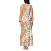 Polynesian Women's Day Tank Maxi Dress Brown Hibiscus Flowers With Polynesian Pattern