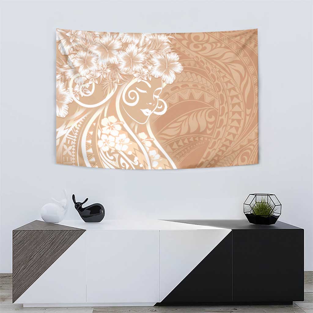 Polynesian Women's Day Tapestry Brown Hibiscus Flowers With Polynesian Pattern