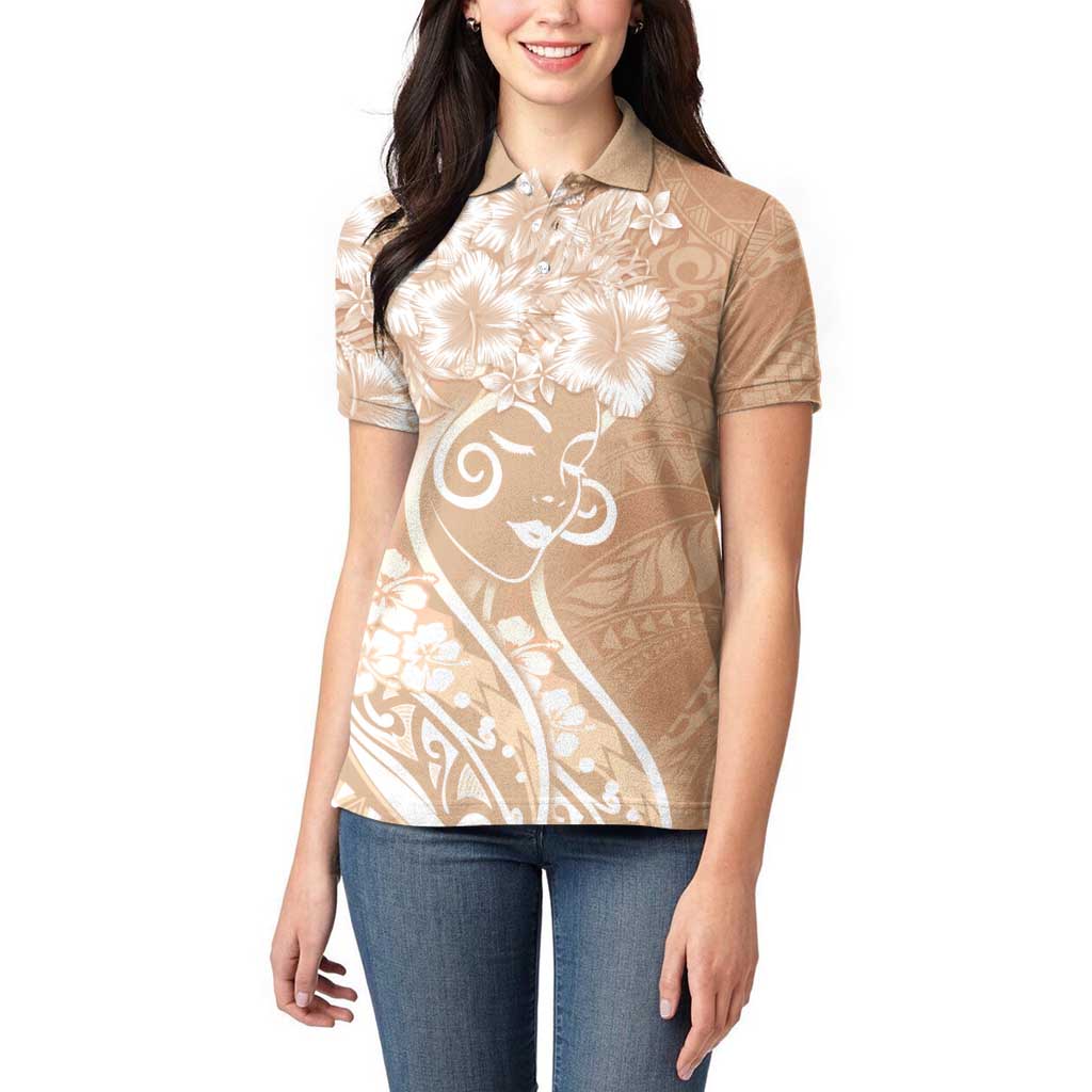 Polynesian Women's Day Women Polo Shirt Brown Hibiscus Flowers With Polynesian Pattern