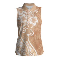 Polynesian Women's Day Women Sleeveless Polo Shirt Brown Hibiscus Flowers With Polynesian Pattern