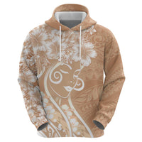 Polynesian Women's Day Zip Hoodie Brown Hibiscus Flowers With Polynesian Pattern