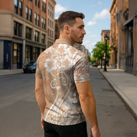 Polynesian Women's Day Zipper Polo Shirt Brown Hibiscus Flowers With Polynesian Pattern