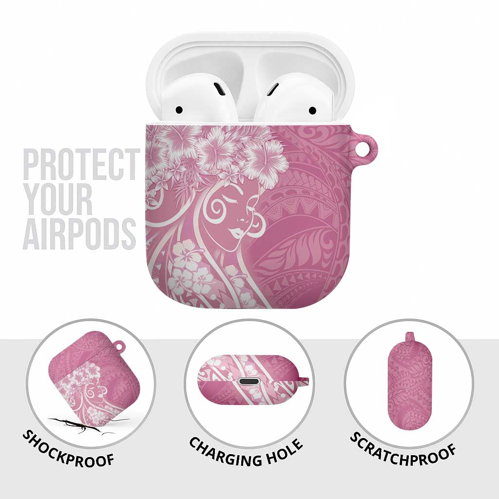 Polynesian Women's Day AirPods Case Pink Hibiscus Flowers With Polynesian Pattern
