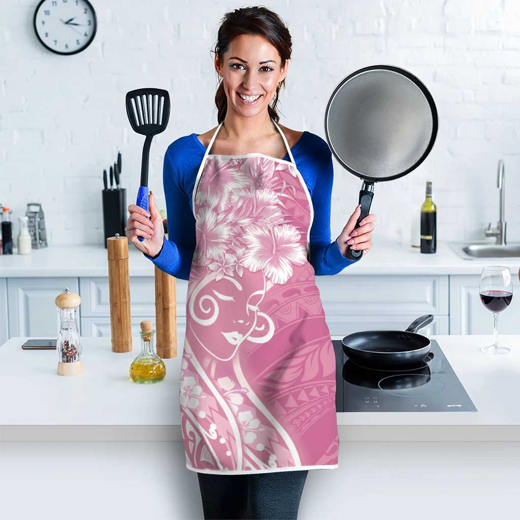 Polynesian Women's Day Apron Pink Hibiscus Flowers With Polynesian Pattern