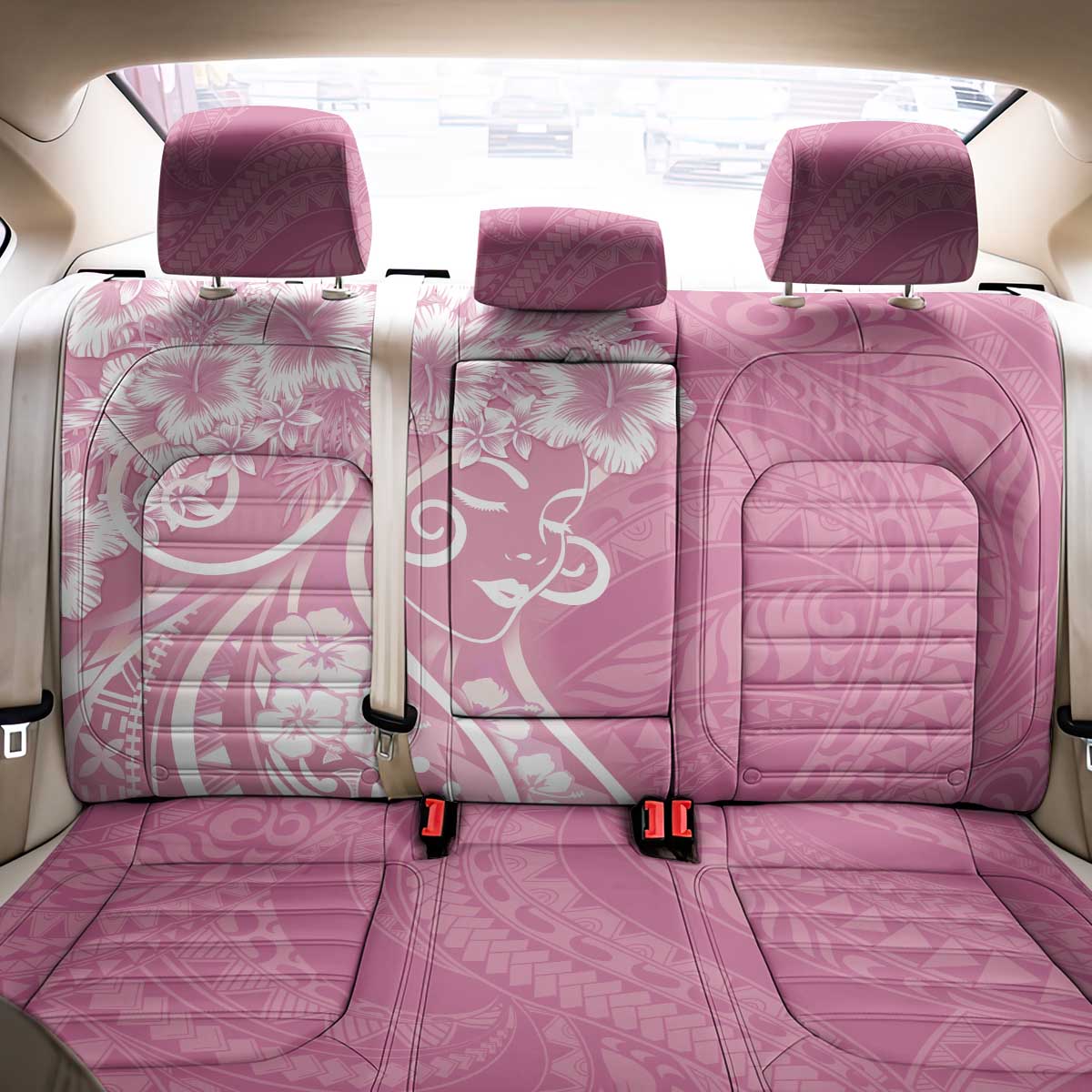 Polynesian Women's Day Back Car Seat Cover Pink Hibiscus Flowers With Polynesian Pattern