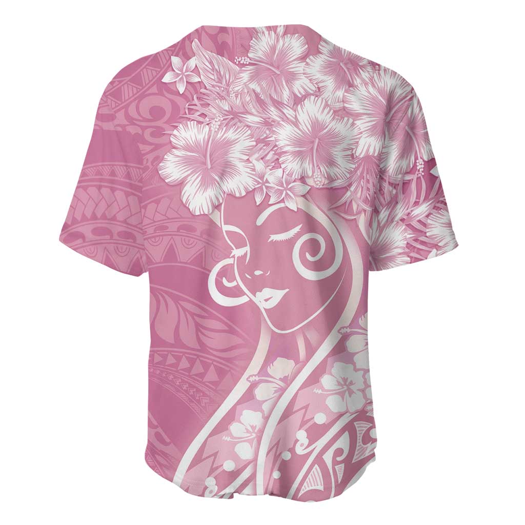 Polynesian Women's Day Baseball Jersey Pink Hibiscus Flowers With Polynesian Pattern