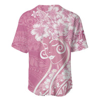 Polynesian Women's Day Baseball Jersey Pink Hibiscus Flowers With Polynesian Pattern