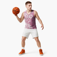 Polynesian Women's Day Basketball Jersey Pink Hibiscus Flowers With Polynesian Pattern