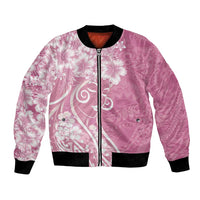 Polynesian Women's Day Bomber Jacket Pink Hibiscus Flowers With Polynesian Pattern