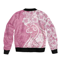 Polynesian Women's Day Bomber Jacket Pink Hibiscus Flowers With Polynesian Pattern