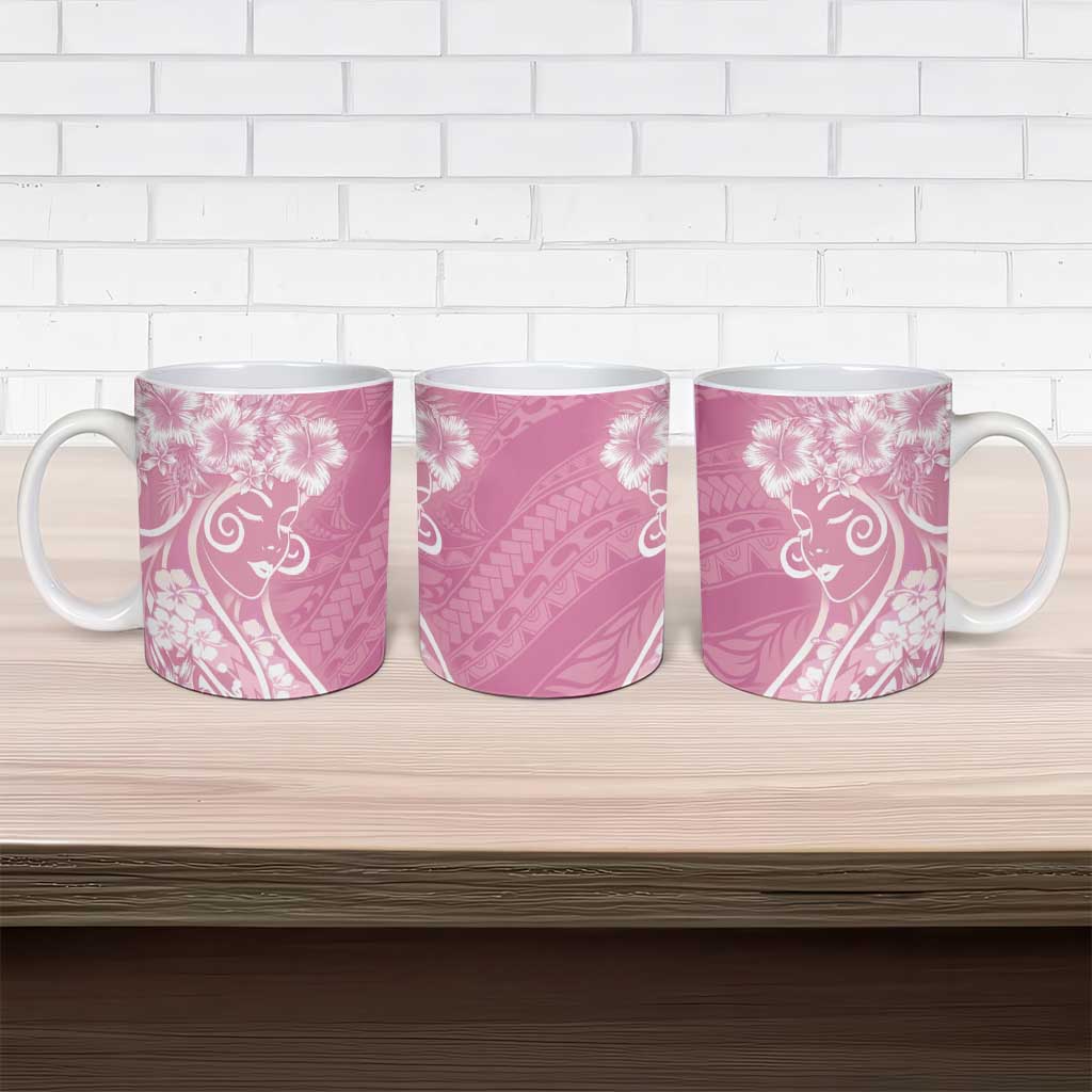 Polynesian Women's Day Ceramic Mug Pink Hibiscus Flowers With Polynesian Pattern